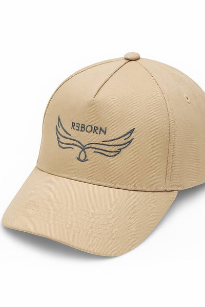 cappello beige con scritta grigia reborn